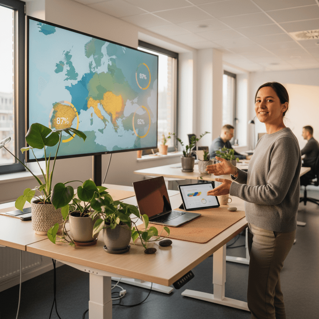 Infographic showing European map with talent shortage percentages by country, highlighting Slovakia (87%), Germany (83%), and Portugal (82%)