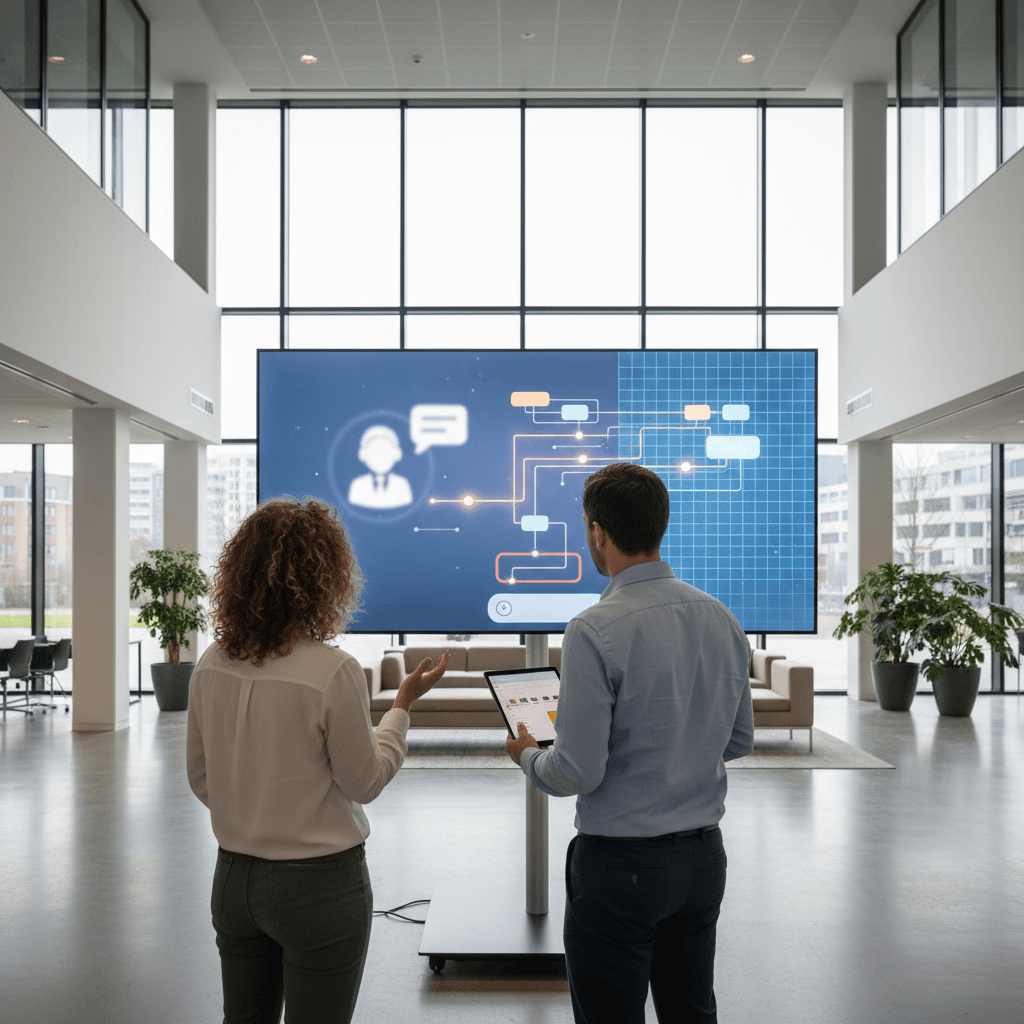 Visual showing AI decision with transparent 'explainability layer' revealing the reasoning behind a customer service response